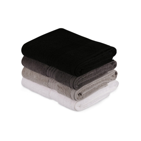 Lot de 4 Draps de Bain - 70 x 140 cm - Coton 100 % - Blanc, Gris, Gris Foncé et Noir