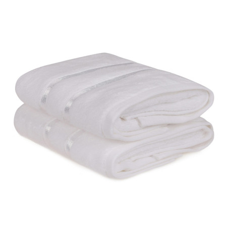 Lot de 2 Serviettes de Toilette - 50 x 90 cm - Microcoton 100 % - Blanc
