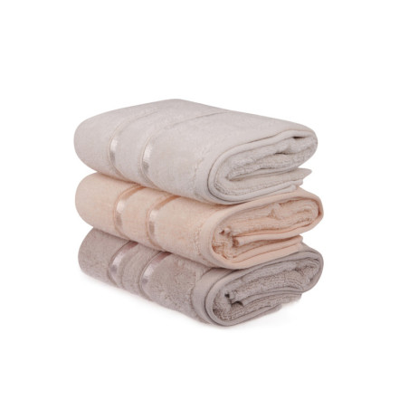 Lot de 3 Serviettes de Toilette - 50 x 90 cm - Microcoton 100 % - Jaune Clair, Lilas Clair et Saumon