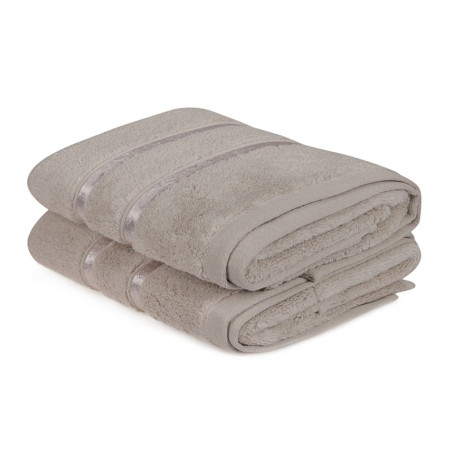 Lot de 2 Serviettes de Toilette - 50 x 90 cm - Microcoton 100 % - 560 g/m² - Marron Clair