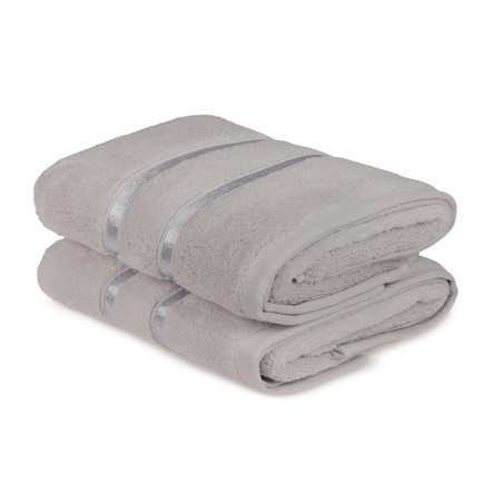 Lot de 2 Serviettes de Toilette - 50 x 90 cm - Microcoton 100 % - Bleu Clair et Gris Clair