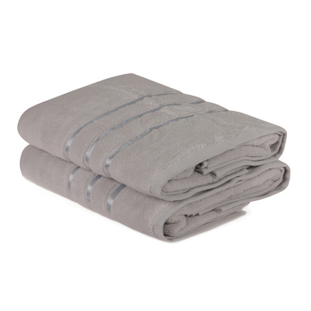 Lot de 2 Draps de Bain - Microcoton 100 % - Bleu Clair et Gris Clair