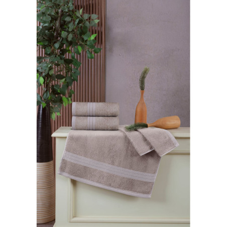 Lot de 2 Serviettes de Toilette - 50 x 90 cm - 65 % Modal 35 % Coton - 500 g/m² - Cappuccino