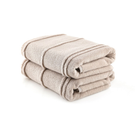 Lot de 2 Serviettes de Toilette - 50 x 90 cm - Microcoton 100 % - Marron Clair