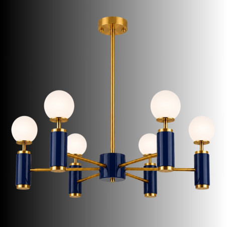Suspension 6 Lumières - E27 - 75 x 75 x 67 cm - Bleu Marine