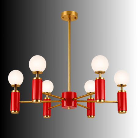 Suspension 6 Lumières - E27 - 75 x 75 x 67 cm - Rouge