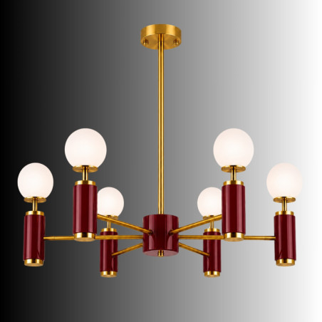 Suspension 6 Lumières - E27 - 75 x 75 x 67 cm - Bordeaux