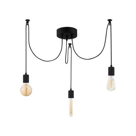Suspension 3 Lumières - E27 - 96 x 6 cm - H 102 cm - Noir