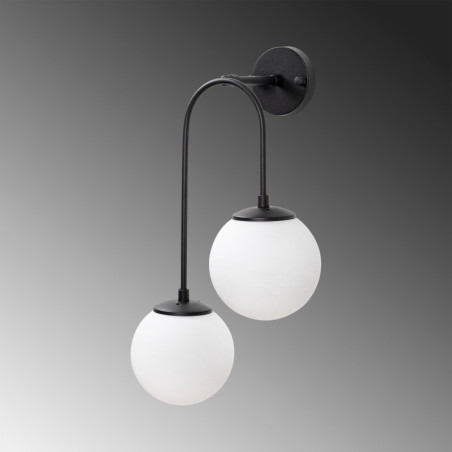 Applique Murale 2 Lumières - E14 - 30 x 24 cm - H 55 cm - Noir et Blanc
