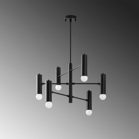 Suspension 6 Lumières - E27 - 55 x 55 x 73 cm - Noir et Blanc