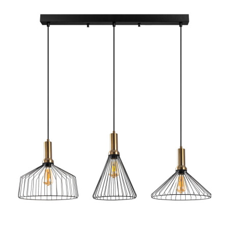 Suspension 3 Lumières - E27 - 104 x 34 cm - Noir et Aspect Ancien
