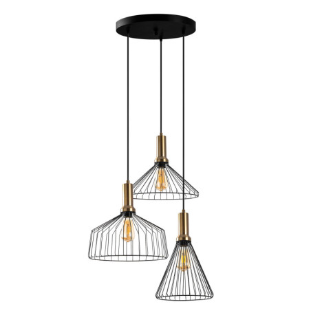 Suspension 3 Lumières - E27 - 63 x 54 cm - Noir et Aspect Ancien