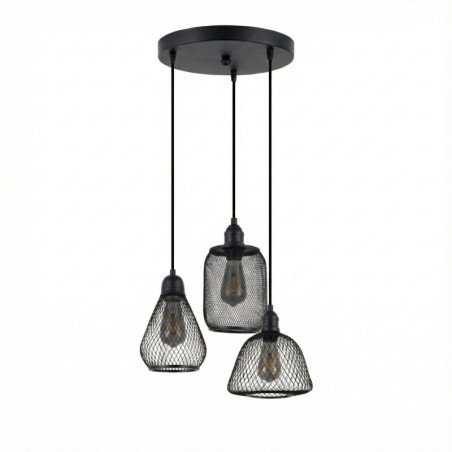 Suspension 3 Lumières - E27 - Ø 15 cm - Noir