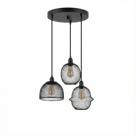 Suspension 3 Lumières - E27 - Ø 25 cm - Noir