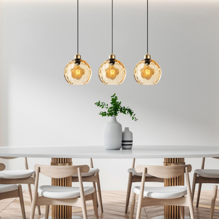 Suspension 3 Lumières - E27 - Ø 20 cm - H 40 à 120 cm - Jaune