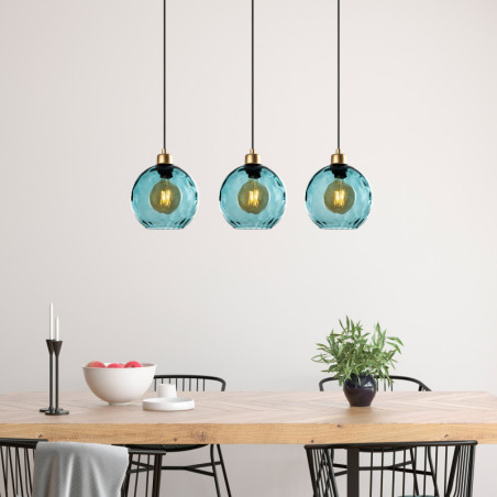 Suspension 3 Lumières - E27 - Ø 20 cm - H 40 à 120 cm - Bleu