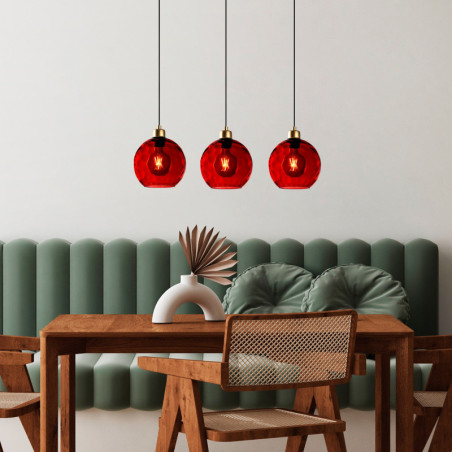 Suspension 3 Lumières - E27 - Ø 20 cm - H 40 à 120 cm - Rouge