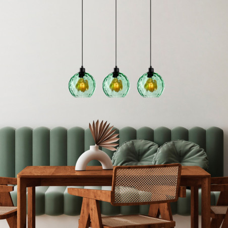 Suspension 3 Lumières - E27 - L 70 cm - H 40 à 120 cm - Vert
