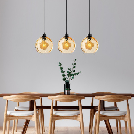 Suspension 3 Lumières - E27 - L 70 cm - H 40 à 120 cm - Jaune