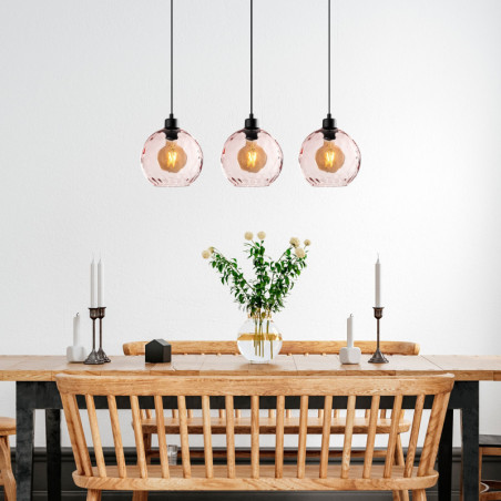 Suspension 3 Lumières - E27 - L 70 cm - H 40 à 120 cm - Rose