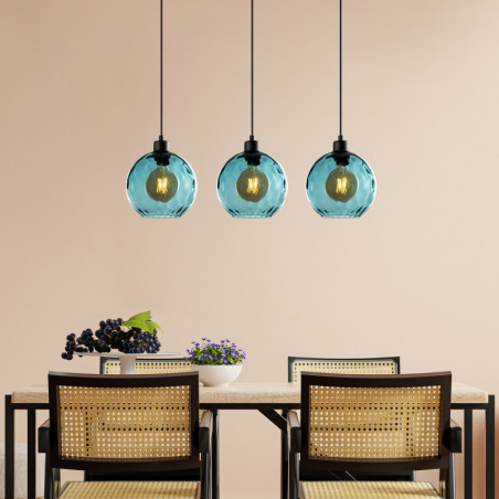 Suspension 3 Lumières - E27 - L 70 cm - H 40 à 120 cm - Bleu