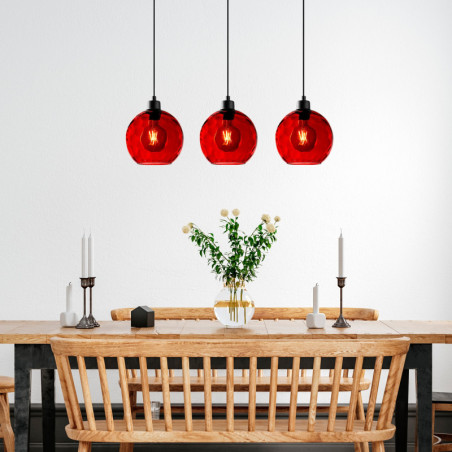 Suspension 3 Lumières - E27 - L 70 cm - H 40 à 120 cm - Rouge