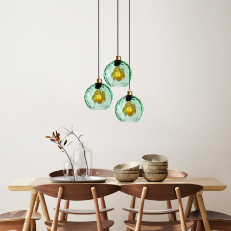 Suspension 3 Lumières - E27 - L 44 cm - H 40 à 120 cm - Vert