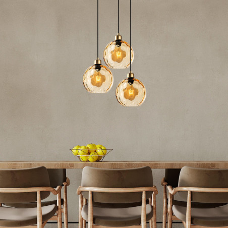 Suspension 3 Lumières - E27 - L 44 cm - H 40 à 120 cm - Jaune