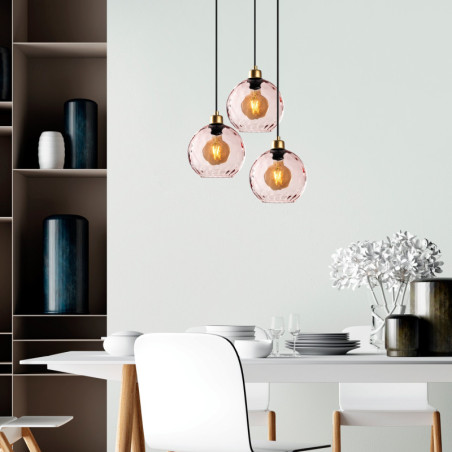 Suspension 3 Lumières - E27 - L 44 cm - H 40 à 120 cm - Rose