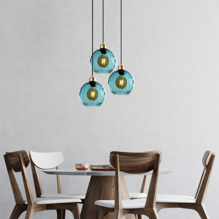 Suspension 3 Lumières - E27 - L 44 cm - H 40 à 120 cm - Bleu