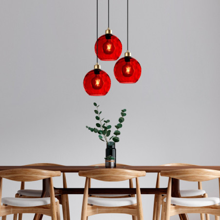 Suspension 3 Lumières - E27 - L 44 cm - H 40 à 120 cm - Rouge
