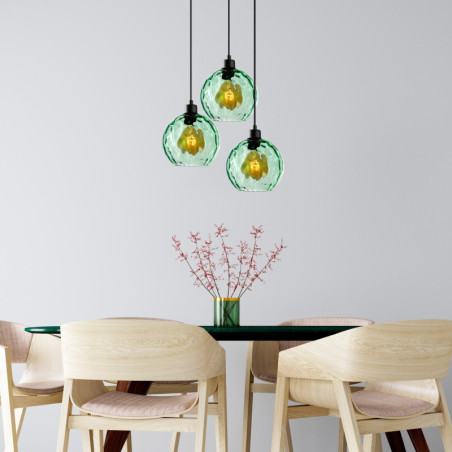 Suspension 3 Lumières - E27 - L 44 cm - H 40 à 120 cm - Vert