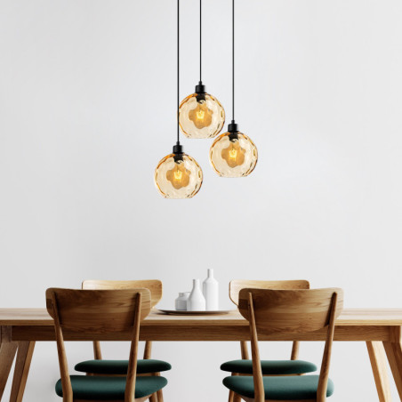 Suspension 3 Lumières - E27 - L 44 cm - H 40 à 120 cm - Jaune