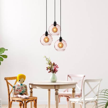 Suspension 3 Lumières - E27 - L 44 cm - H 40 à 120 cm - Rose