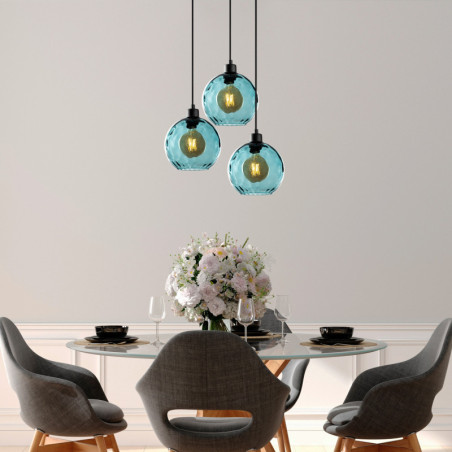Suspension 3 Lumières - E27 - L 44 cm - H 40 à 120 cm - Bleu