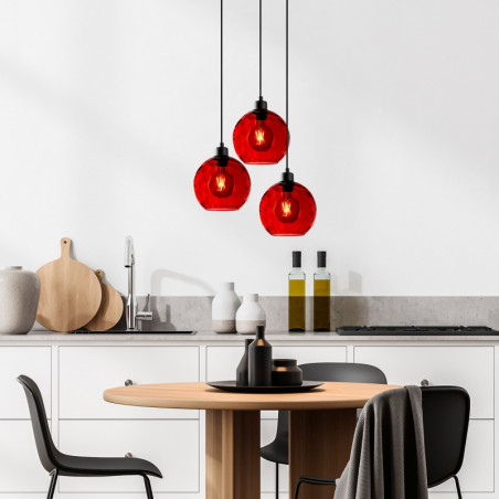 Suspension 3 Lumières - E27 - L 44 cm - H 40 à 120 cm - Rouge