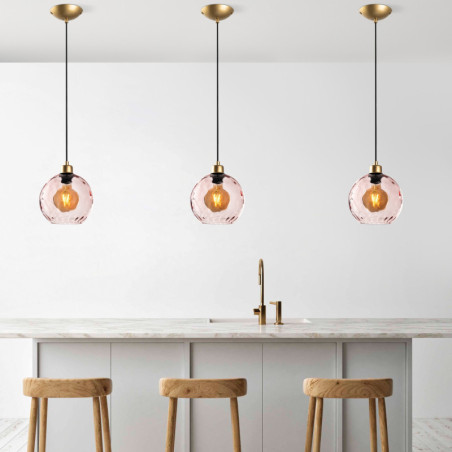 Suspension - E27 - L 20 cm - H 40 à 120 cm - Rose