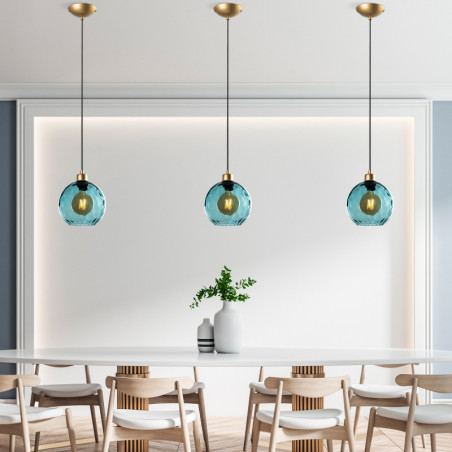 Suspension - E27 - L 20 cm - H 40 à 120 cm - Bleu