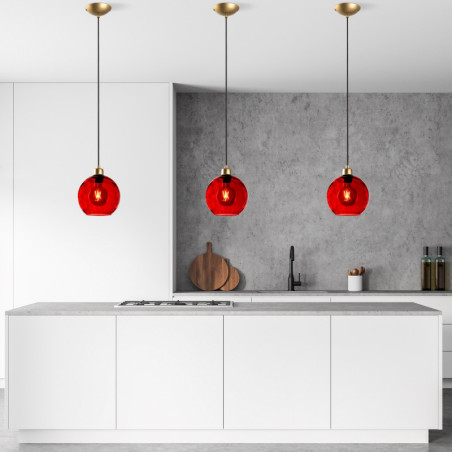 Suspension - E27 - L 20 cm - H 40 à 120 cm - Rouge