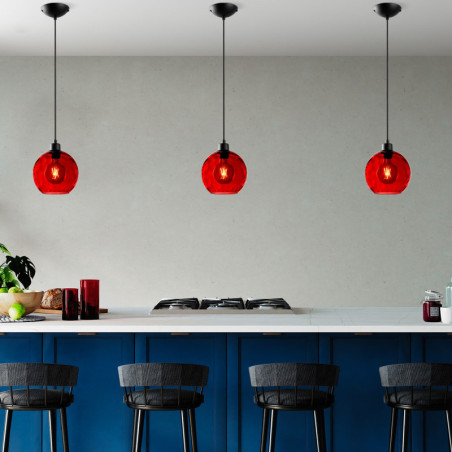 Suspension - E27 - L 20 cm - H 40 à 120 cm - Rouge