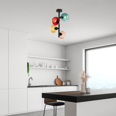 Suspension 4 Lumières - E27 - 40 x 40 x 55 cm - Multicolore et Noir