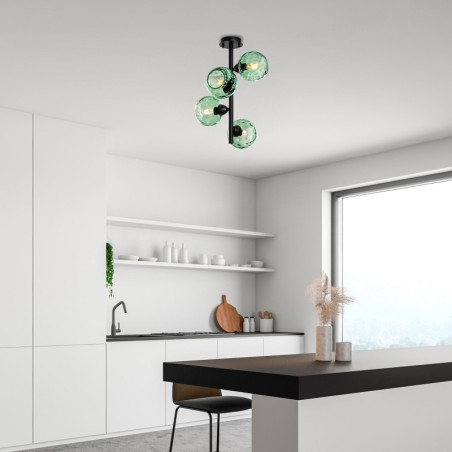 Suspension 4 Lumières - E27 - 40 x 40 x 55 cm - Vert Menthe et Noir