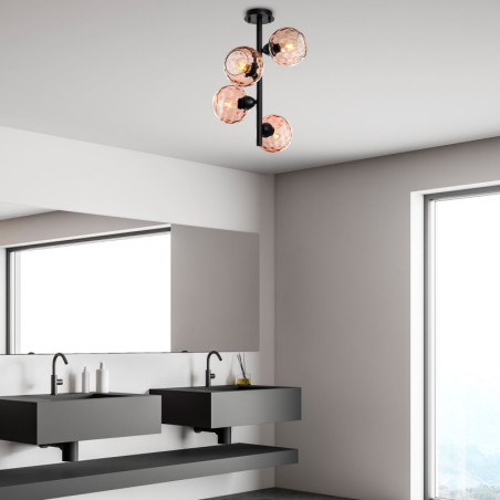 Suspension 4 Lumières - E27 - 40 x 40 x 55 cm - Rose et Noir