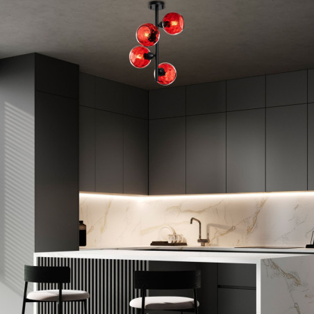Suspension 4 Lumières - E27 - 40 x 40 x 55 cm - Rouge et Noir