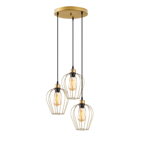 Suspension 3 Lumières - E27 - L 41 cm - H 30 à 115 cm - Doré