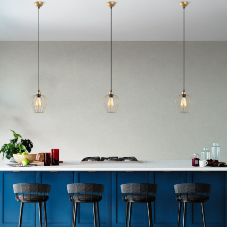 Suspension - E27 - L 20 cm - H 30 à 116 cm - Doré