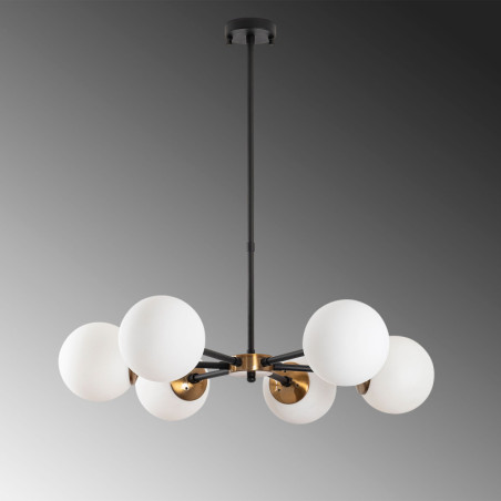 Suspension 6 Lumières - E14 - L 73 cm - H 35 à 72 cm - Noir, Aspect Ancien et Crème