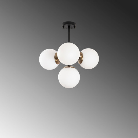Suspension 4 Lumières - E14 - 43 x 43 x 47 cm - Noir, Aspect Ancien et Crème