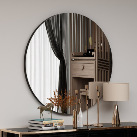 Miroir Mural Rond - Ø70 cm - Noir