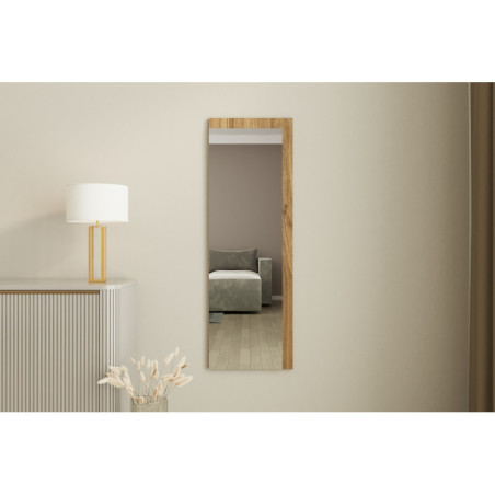 Miroir Mural - 40 x 120 cm - Blanc et Décor Noyer
